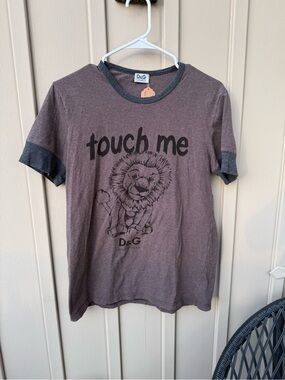 D&G Underwear “Touch Me” Gray Tee with Contrast Trim and Lion Graphic